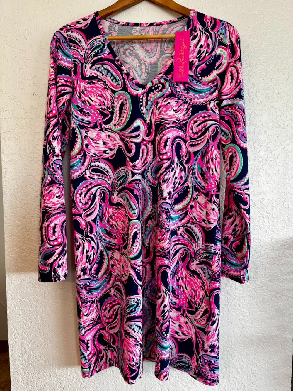 Lilly Pulitzer Long Sleeve Etta Dress, High Tide Navy, Flock to the Top, Size:M